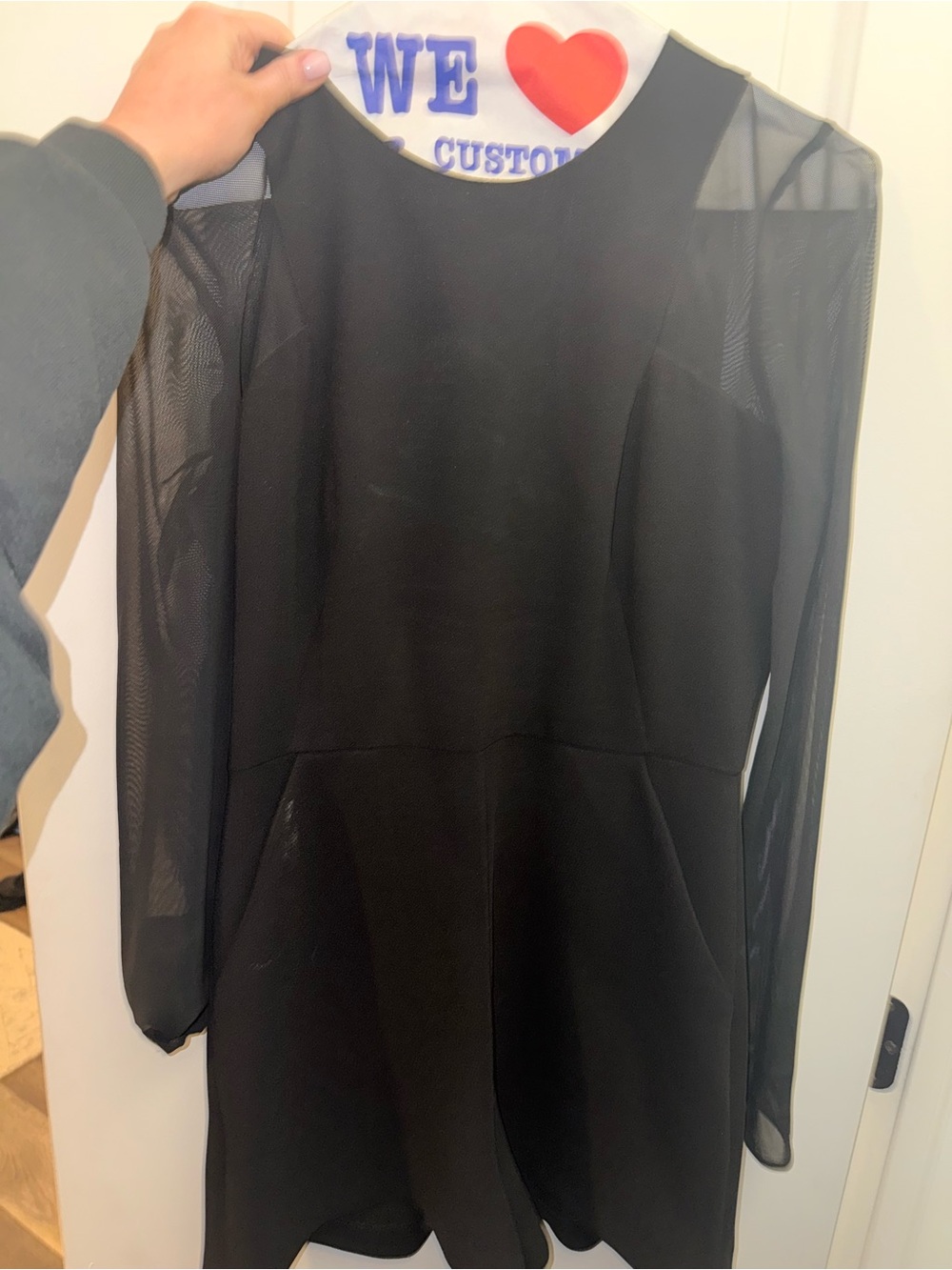BCBGeneration Black Mesh Long-Sleeve Romper